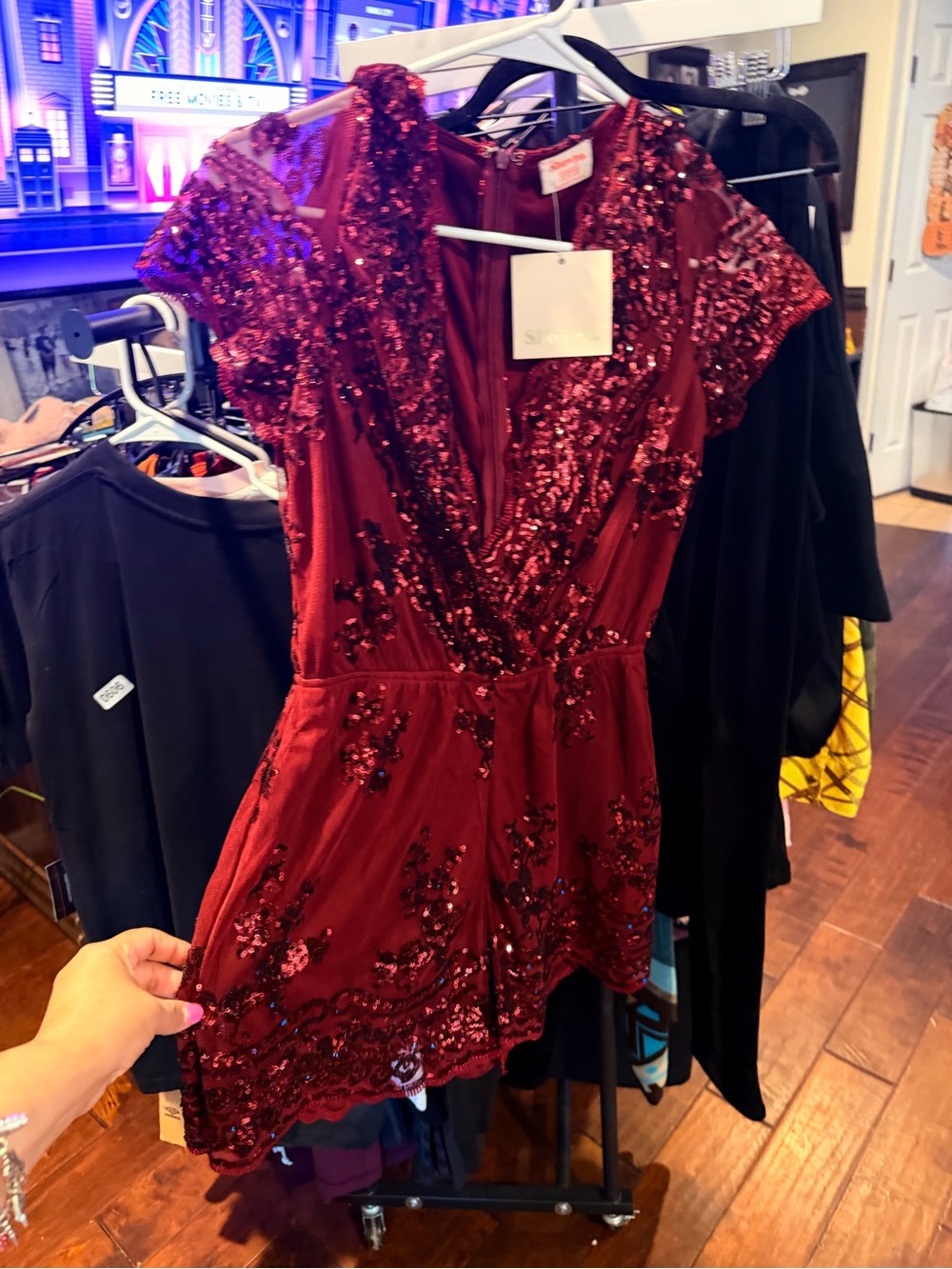 Showpo Burgundy Romper Sequin